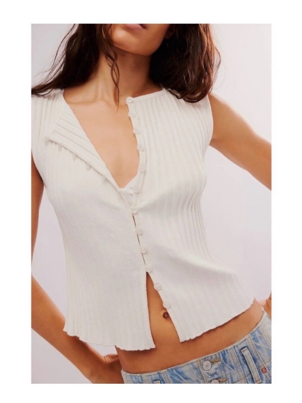 NWT Free People Tilly Vest Ivory Ribbed Top S